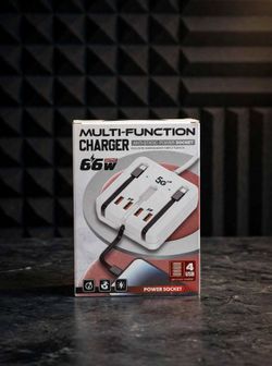 66W Multi-Function Fast Charger 4 USB 2PD Retractable Cable Power Socket 5G