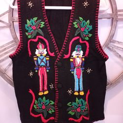 Victoria Jones Nutcracker Christmas Sweater Vest Cardigan