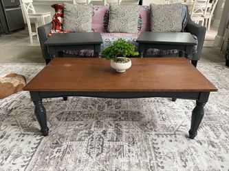 3-Piece Living Room Table Set – Charcoal Gray & Wood Top