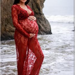 Small Wine Red Lace Maternity Dress  Baby Shower Dress Pregnancy Party Dress Special Occasion Gown Beach Dress
