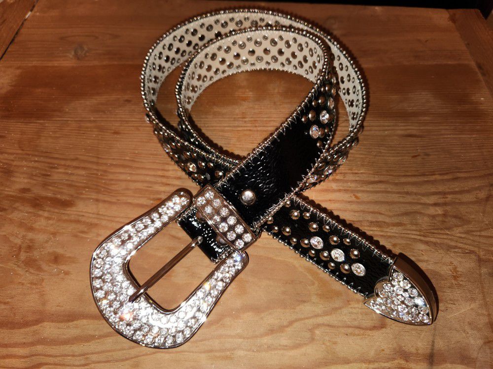Rhinestone and Silver Studded Belt; Black Leather; Worn Once for Sale in  Las Vegas, NV OfferUp