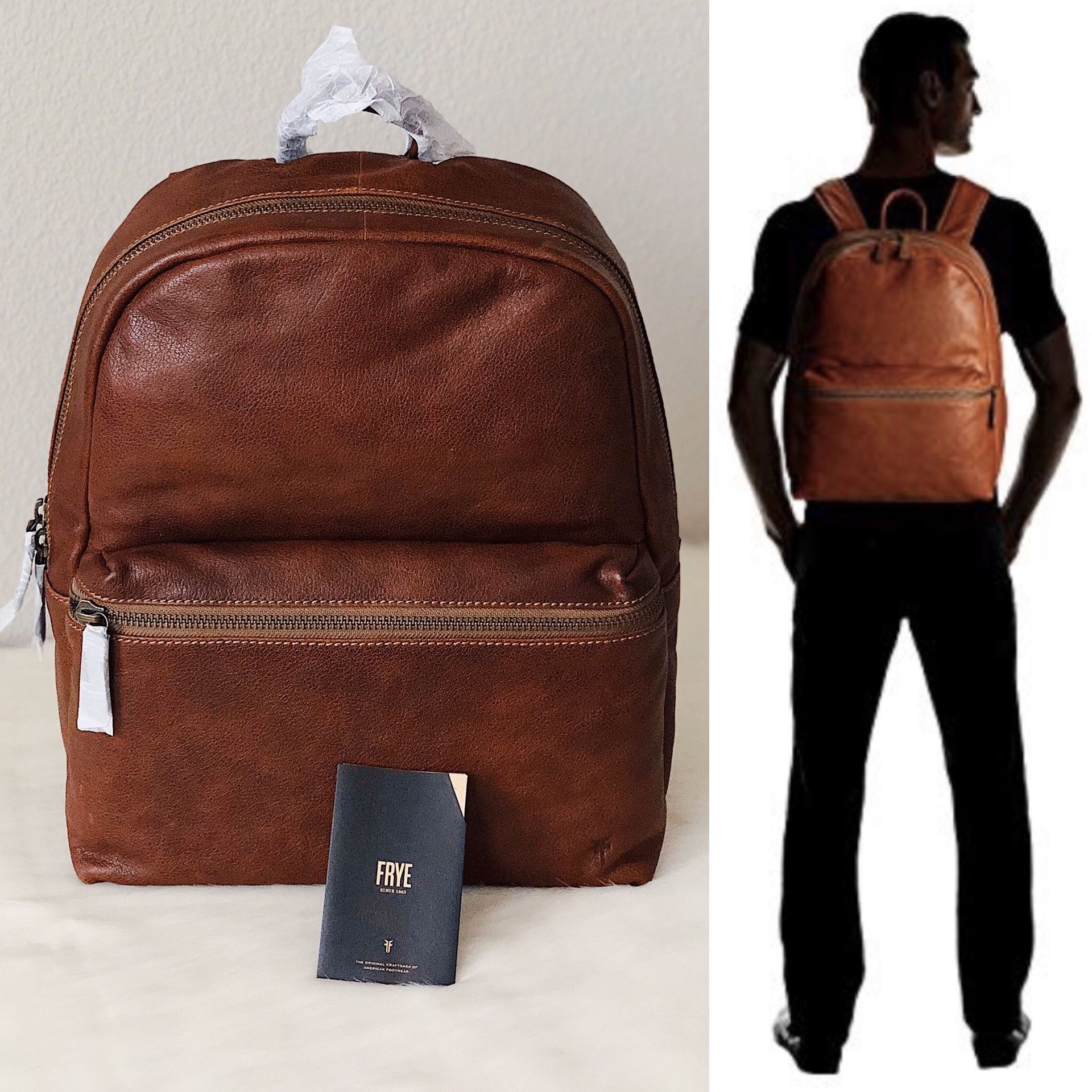 ✨New FRYE Dylan Leather Mens Backpack Bookbag Cognac NWT