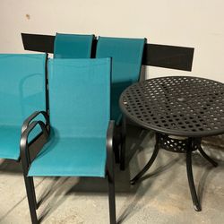 5 Piece Patio Table and Chairs Set Turquoise Blue