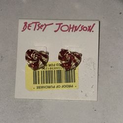 Betsey Johnson Peppermint Heart Stud Earrings, Red,