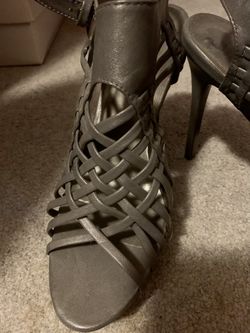 Woman’s Gray Strappy Ankle High Heel Boot 