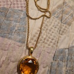 Vintage Joan Rivers Long Necklace NO Flaws SEE All Pics glass Amber Stone