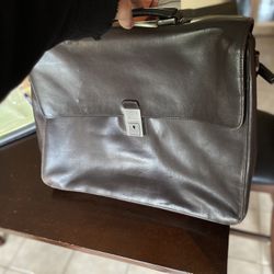 Calvin Klein Men's Genuine Black Leather Attache Briefcase Shoulder Bag