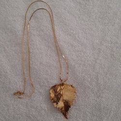 Vintage Gold Dipped Leaf Pendant And Chain