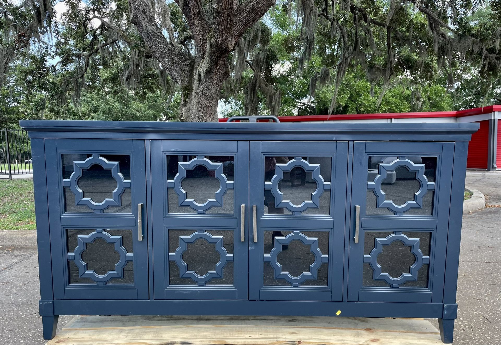 🏷WAREHOUSE CLEARANCE | Westbury 70" Console TV Stand Multimedia, Blue 💥 We Finance