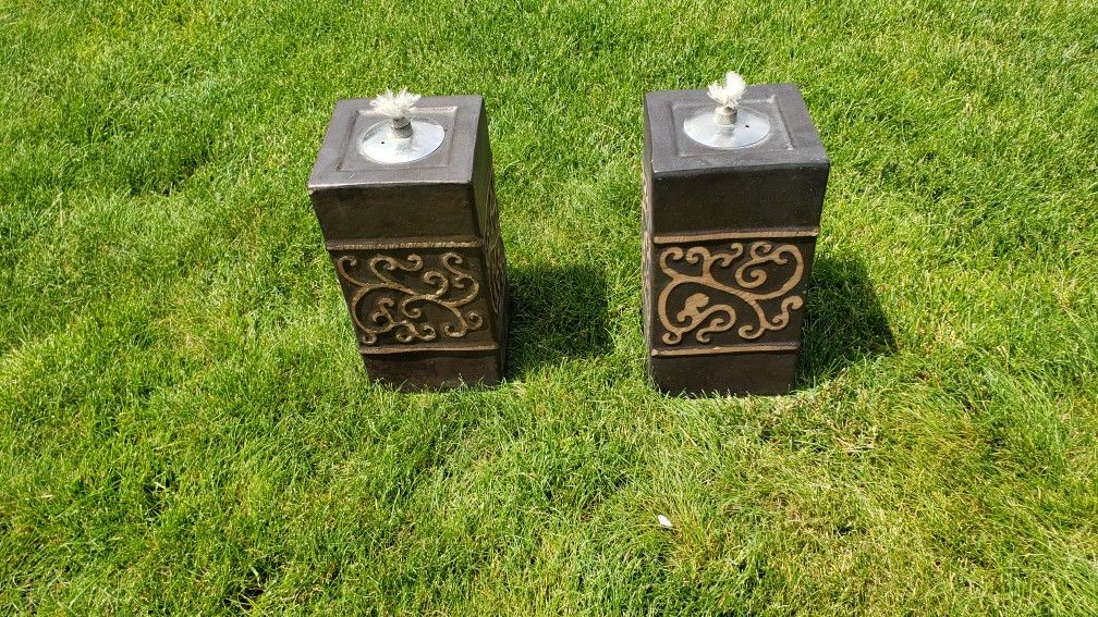 Outdoor Ceramic Tiki Torches, New.