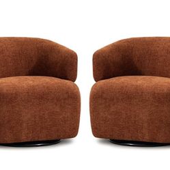 Two Swivel modern accent chairs new premium cushion rotating barrel burnt orange farm furniture room