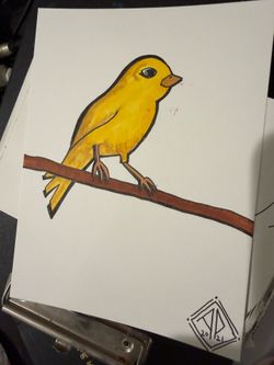 Original Yellow Bird Marker Drawing 2021 by Andrew Patience