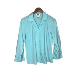Talbots Women’s Wrinkle Resistant Stretch Button Front Top Mint Green Size 10