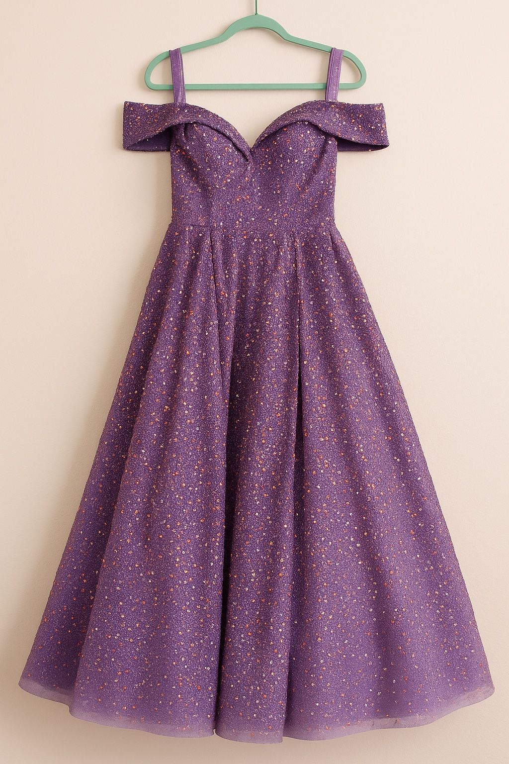 Purple Off-Shoulder Glitter Quinceañera Dress