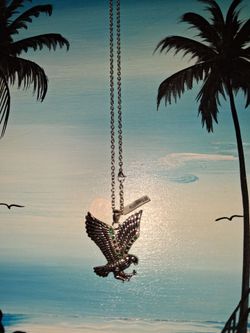 Silver Eagle Pendant Necklace with Green Stones