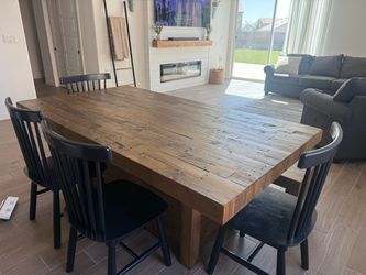 Rustic Reclaimed Wood Dining Table with 4 Chairs
