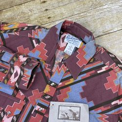 NWT Tru-West Rockmount Ranch Wear Custom Fitted Aztec Print Pearl Snap Western S