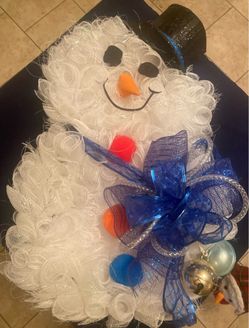 Handmade Snowman Deco Mesh Christmas Wreath