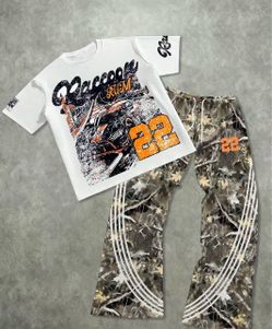 Racing Graphic Tee and Camo Flare Pants Set