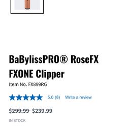 BaBylissPRO® RoseFX FXONE Clipper Item No. FX899RG Release Battery Rose Gold New In Box PAID $299 New From Babyliss