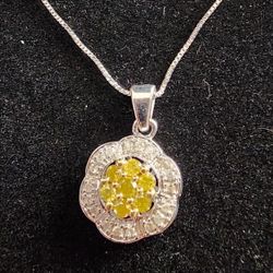 Real White And Yellow Diamonds Necklace 