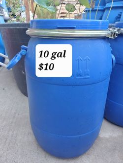 Plastic Barrel 10 Gallons, $10 Each