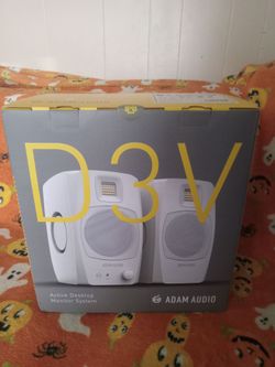 ADAM Audio D3V Active Desktop Monitoring System in white.