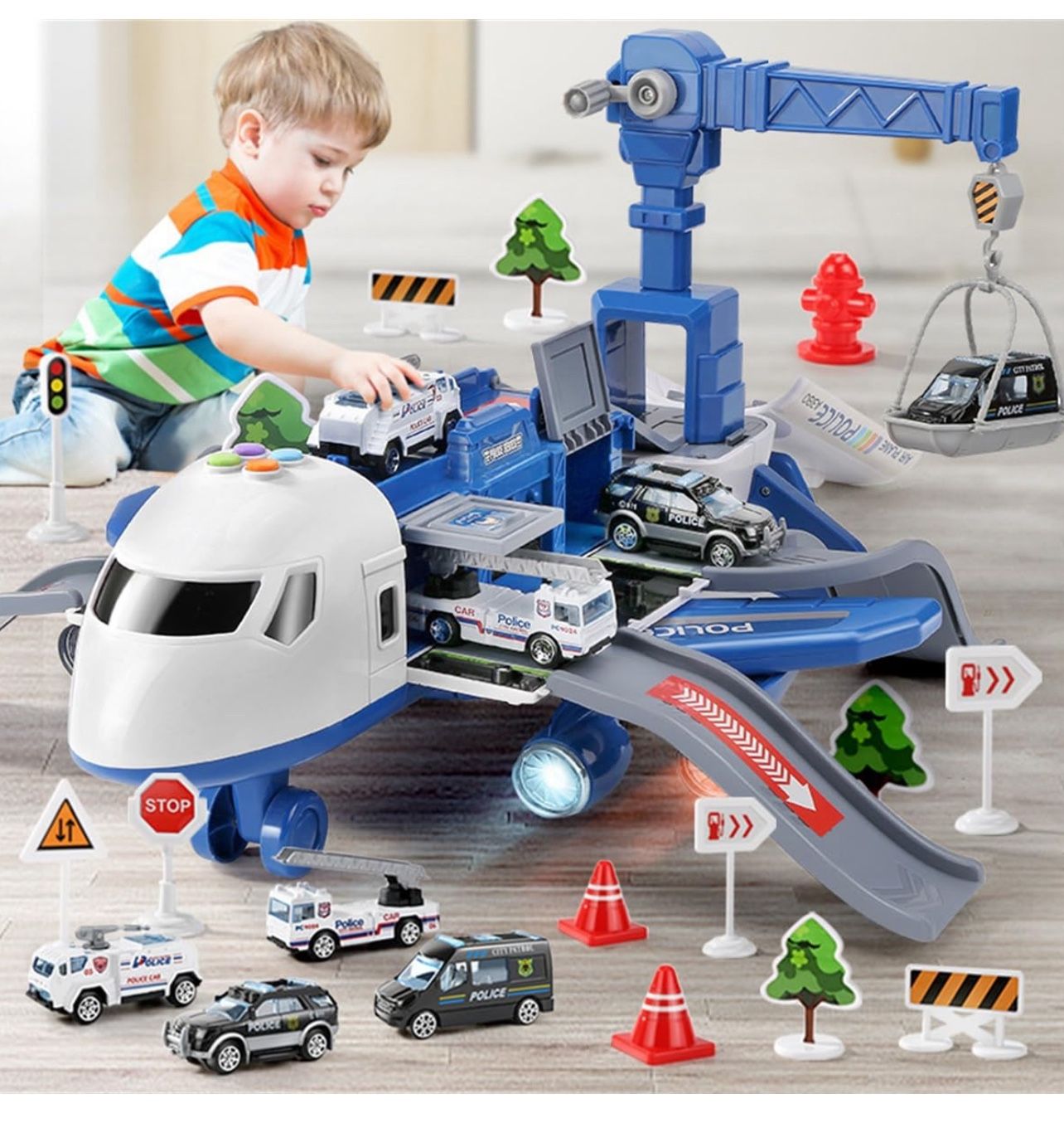 Mega Airplane, Airplane Race Track for Kids, Storage Transport Plane, Boys Ages 4-7, Airplane Car Toy Set with Music and Light, Educational Toy for Ki
