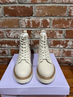 Madden Girl Kurrt Off White Canvas Combat Boots Size 7.5