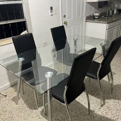 5 Piece Dining Room SET 🖤🤍 Silver Dining Table 