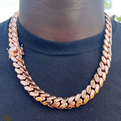 20mm Miami Cuban Link Pink Red Rose Gold Plated Bracelet 18k & 14k Crab Old School Regular Lock