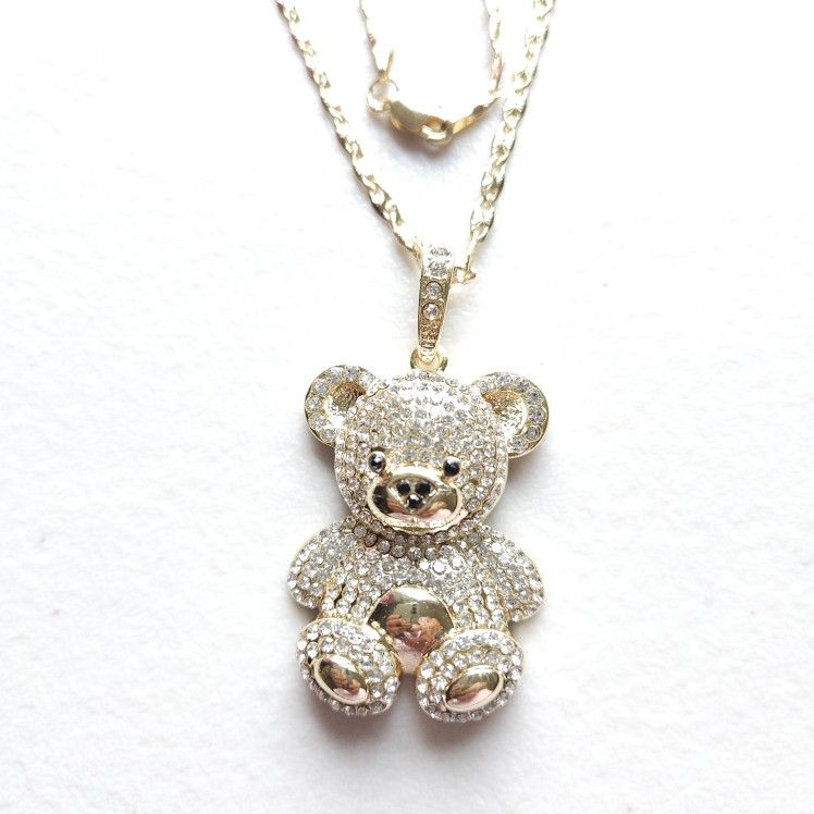 Necklace Chain With Bear Pendant Gold Plated 