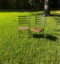 Set of 2 Metal Ladder-Back Chairs with Woven Seats