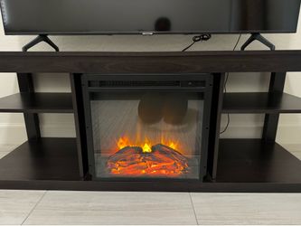 Black TV stand with electric fireplace