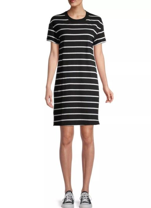 BLACK & WHITE STRIPE T-SHIRT DRESS SHORT SLEEVE TIME and TRU MEDIUM