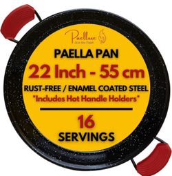Paelluxe Paella Pan Enameled No-Rust Steel Skillet - 22 Inch, 16 Servings Outdoor Propane Burner Only - Too Wide for Kitchen Stoves & Ovens. 1.2mm Car