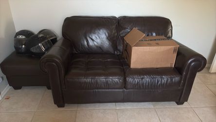 Leather couch and ottoman