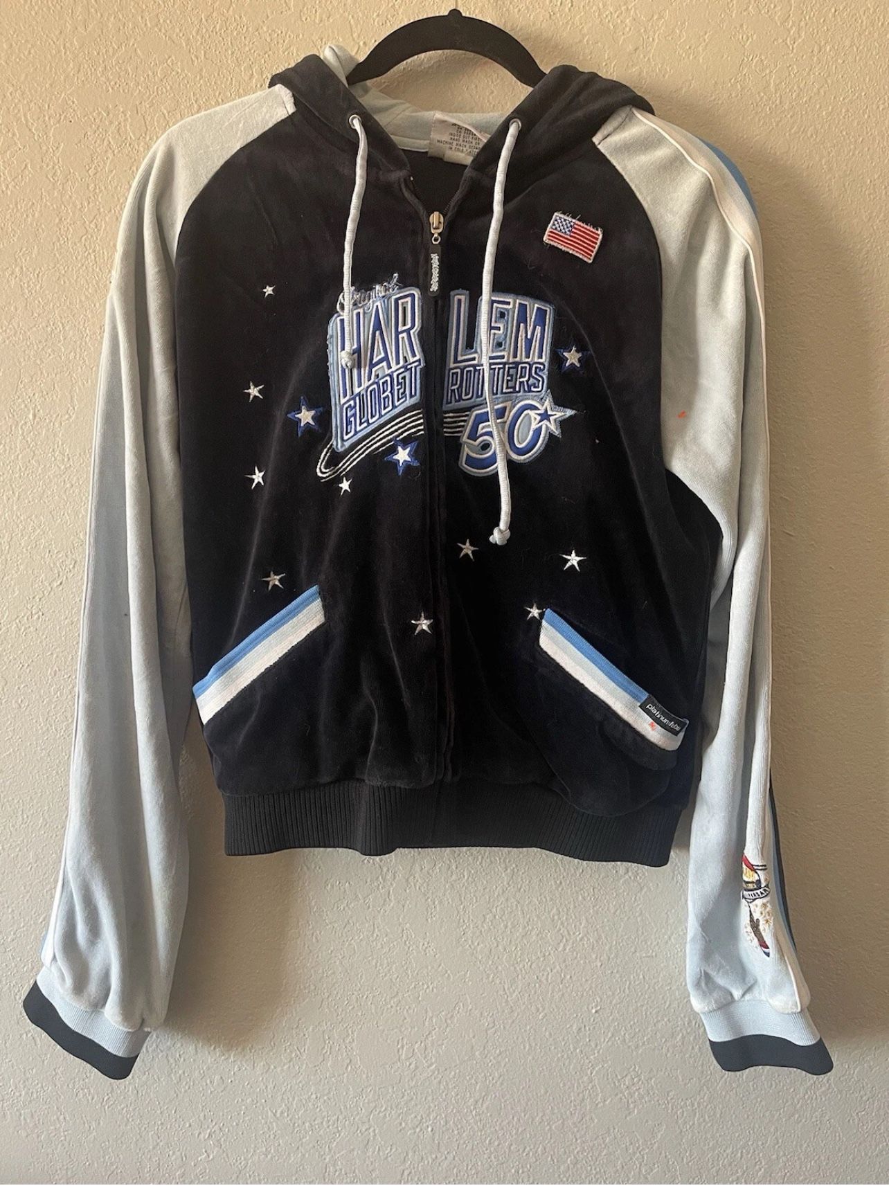 Platinum Fubu Harlem Globetrotters Women’s Black & Blue Zip Hoodie Jacket SizeL