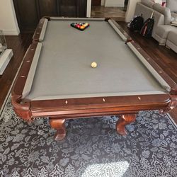 Dark Wood Pool Table with Grey Felt