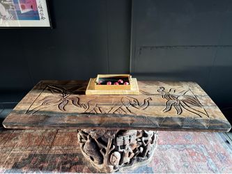 Hand carved teak table solid wood