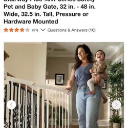 Stairway Plus 46W Series Safety Pet and Baby Gate, 32 in. - 48 in. Wide, 32.5 in. Tall, Pressure or Hardware Mounted
