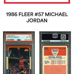1986 FLEER MICHAEL JORDAN #57 ROOKIE PSA 4 AND BECKETT STICKER 6.5