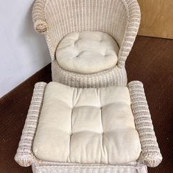 Pier 1 Imports Asymmetrical Wicker Chair and Ottoman with Cushions Jamaica Collection Whitewashed. Furniture is Sturdy and undamaged, cushions needs s