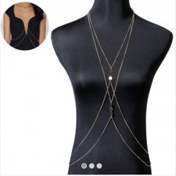 Body Chain Necklace Multilayer Link Curb Chain Gold Plated Circle Connector