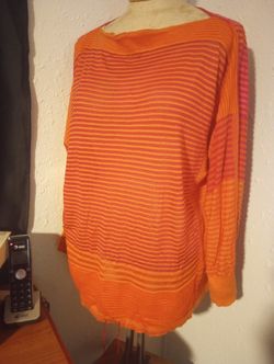 Anne Klein Striped Asymmetrical Sweater 1X, Pink