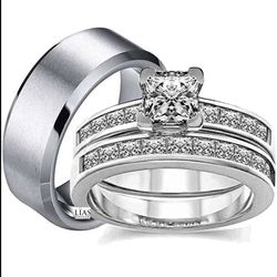 New 18k White Gold Wedding Ring Set 