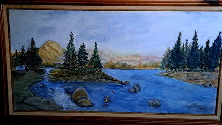 Massive Sacramento River oil painting by Eugene "Gene" Kisling of Chico