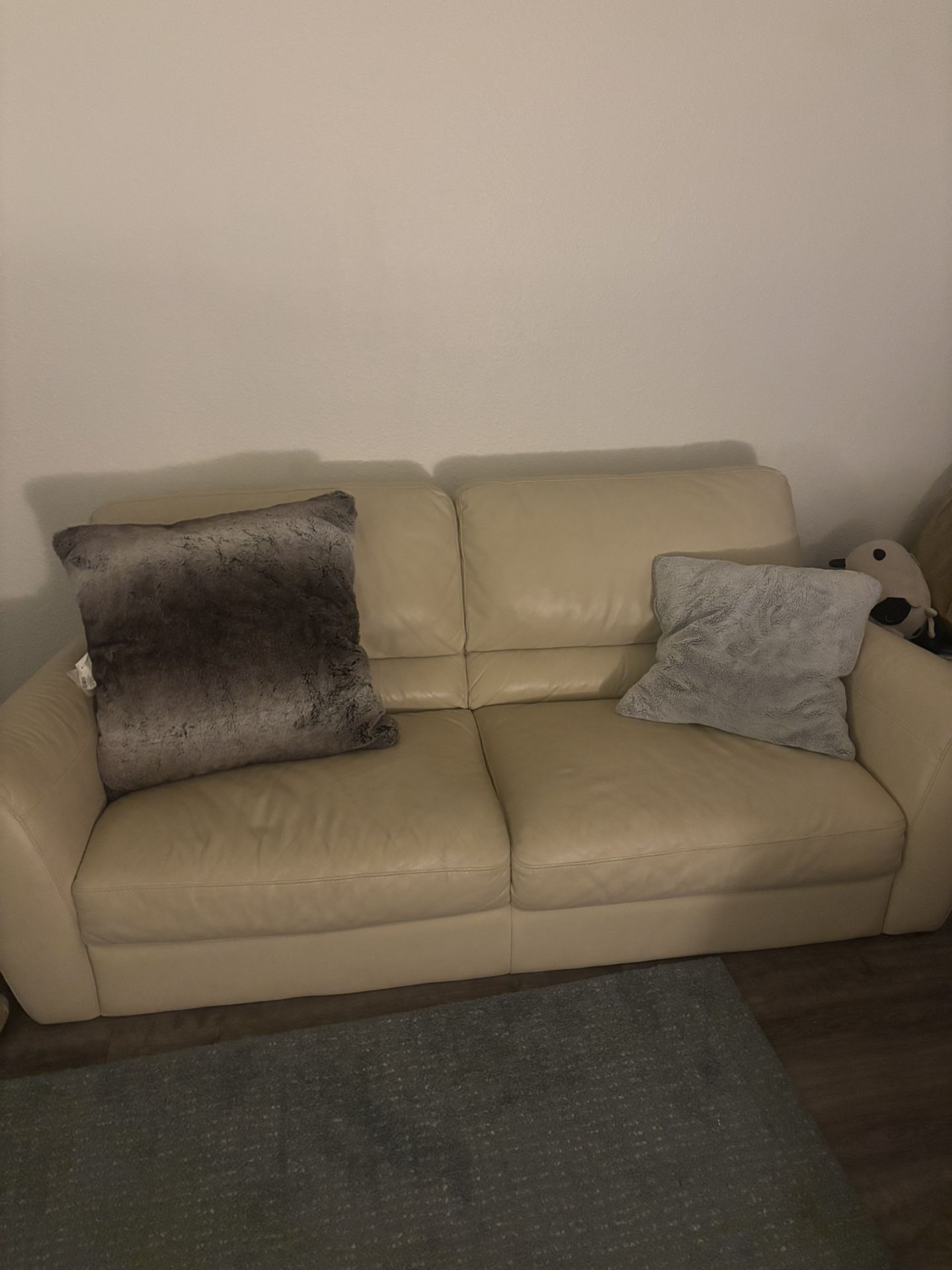 White Leather Couch + 2 Large Pillows