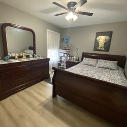 Dresser With Mirror, Bed Frame (queen), And Night Stand