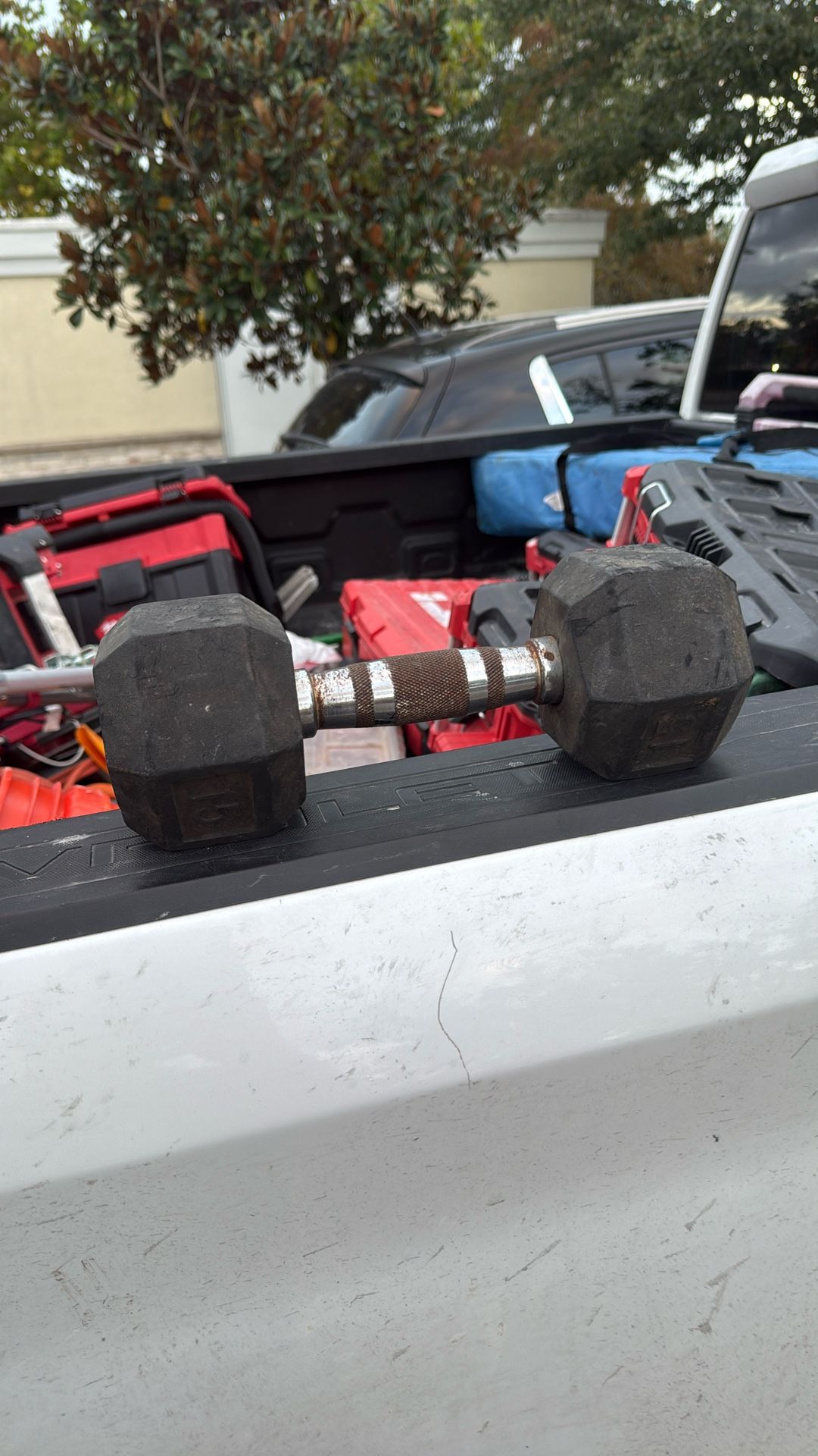 Used 15 pound rubberized dumbbells